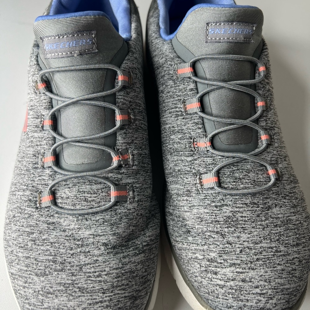 Skechers Gray and Blue/purple Women's Memory Foam with Pink/peach sneakers